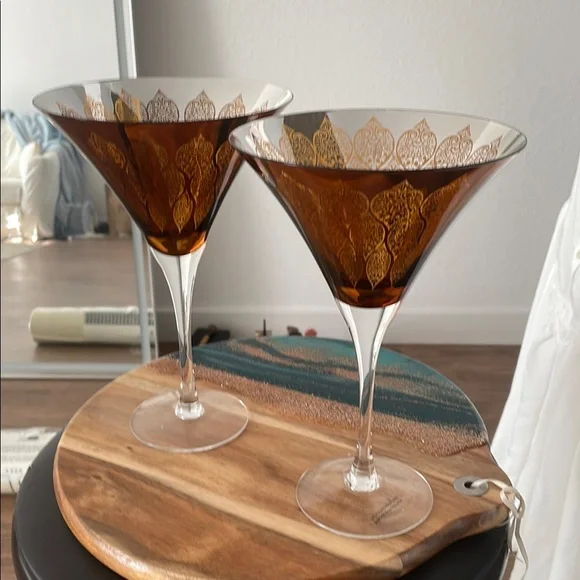 🍸Amber Glass Martini Glasses Set - Picture 1 of 3